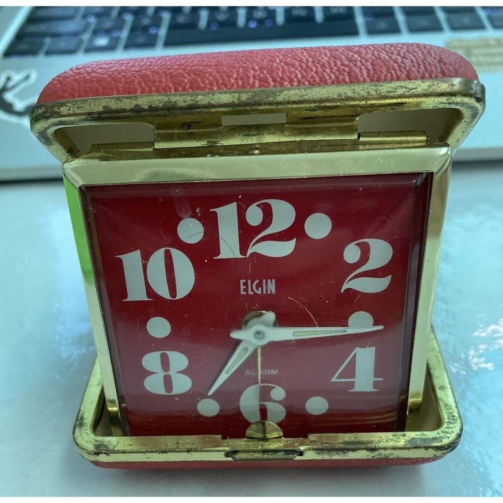 Vintage 1960s Elgin Travel Alarm Bright Red "TESTED" Working